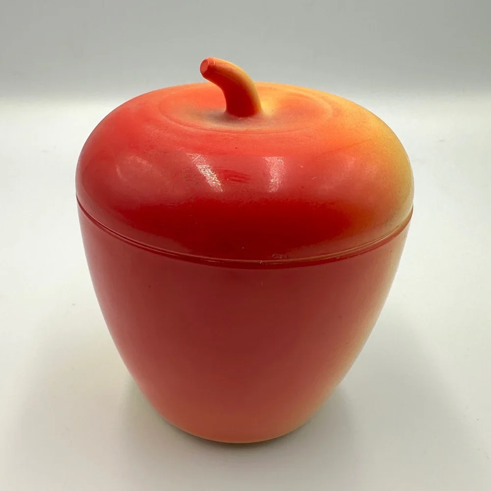 Vtg Hazel Atlas Red & Yellow Milk Glass Apple  Jam Jelly Jar Sugar Bowl W/  Lid